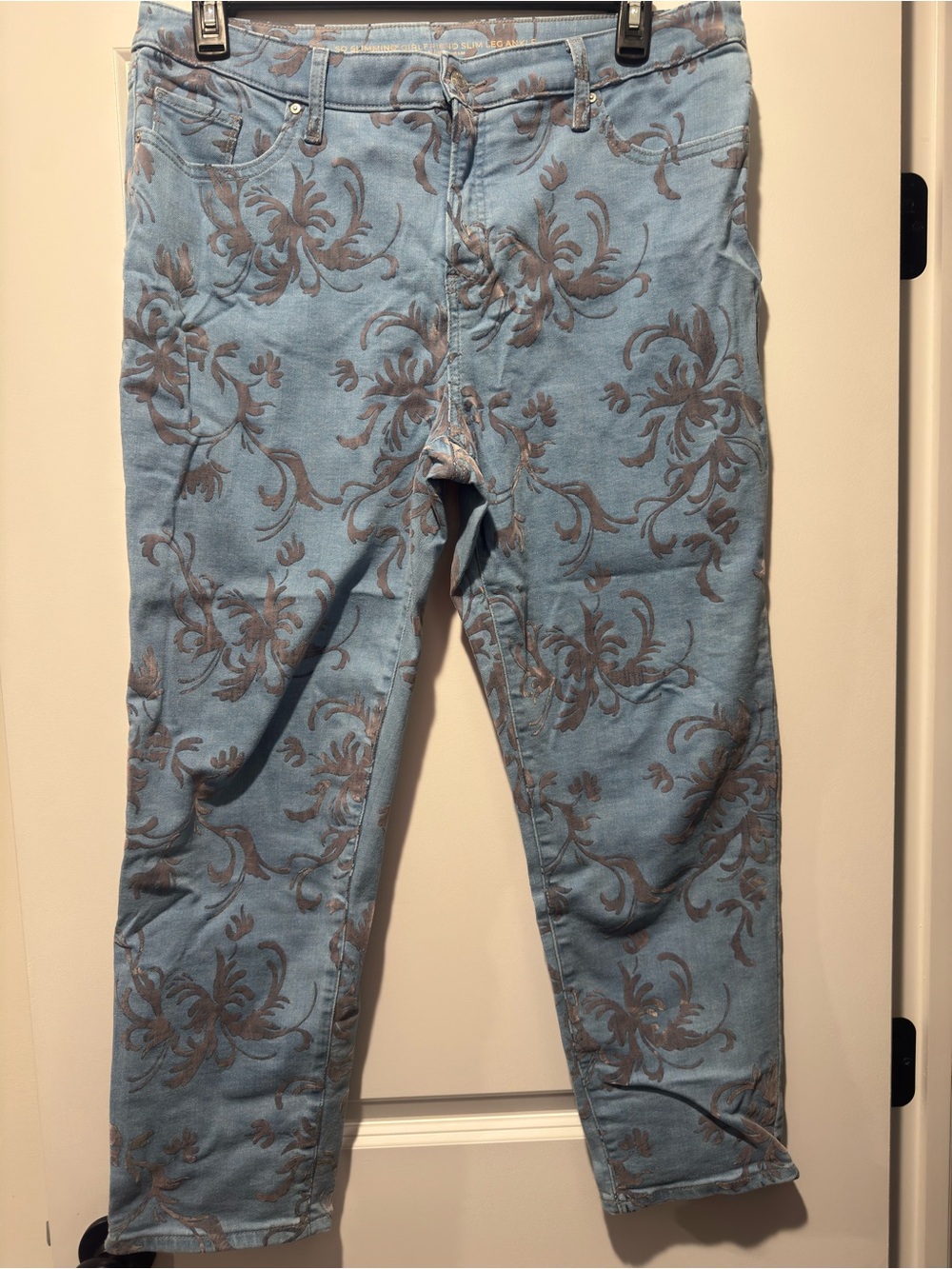Chico's Light Blue Straight Leg Jeans with Brown Floral Print